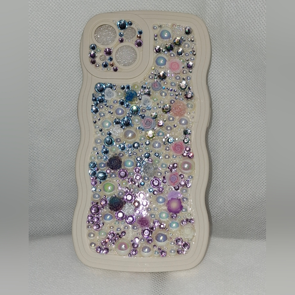 Iphone 14 Cell Phone Case/ Cover. Embellished W Rhinestones And Flowers.